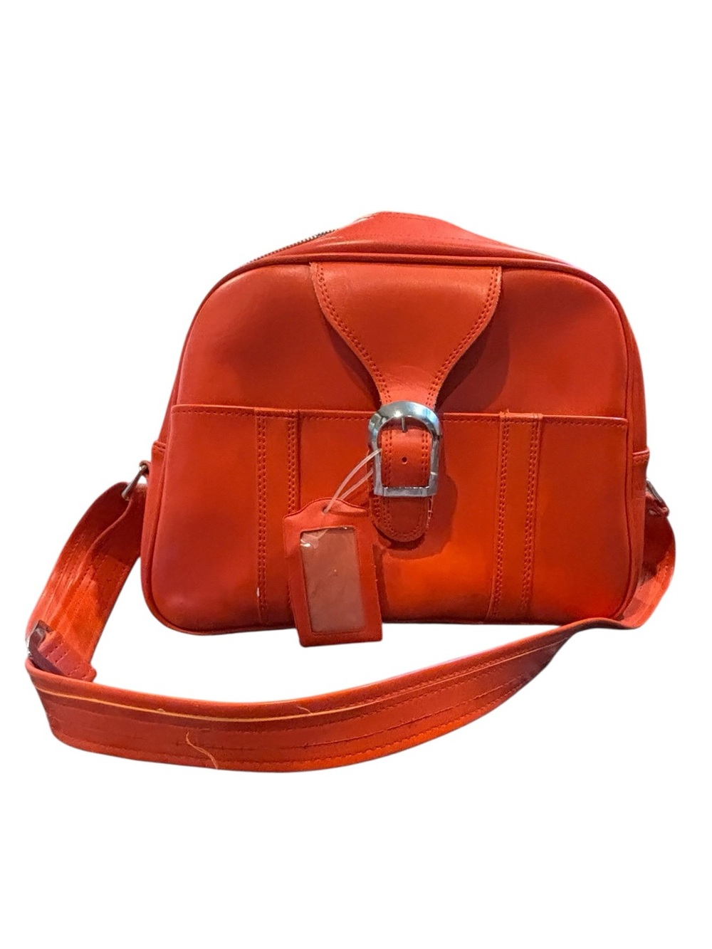 Vintage 1970s Burnt Orange Leather Crossbody Shoulder Bag Retro Travel Bag